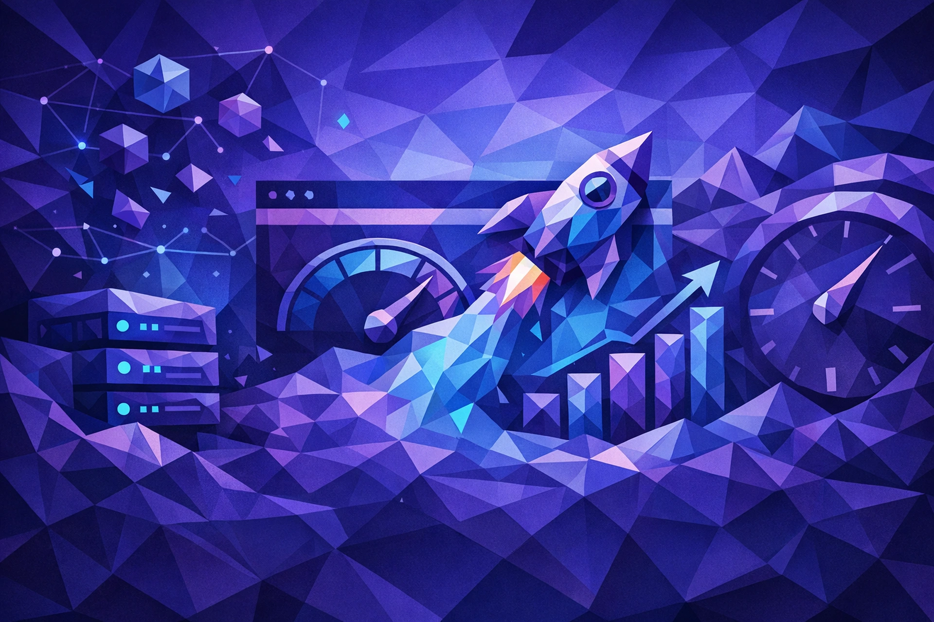 Developer reviewing website speed optimization metrics and Core Web Vitals scores on a laptop screen