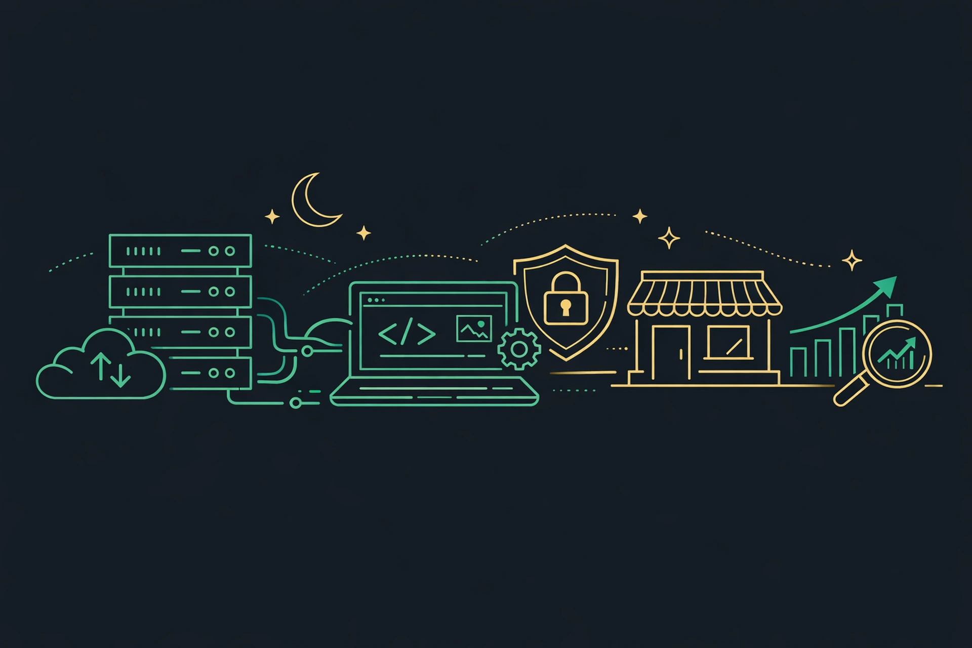 Small business owner reviewing website hosting options on a laptop at a desk